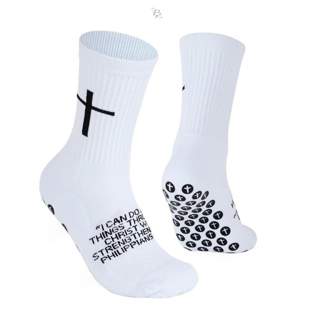 Philippians 4:13 Non-Slip Crew Socks (White)