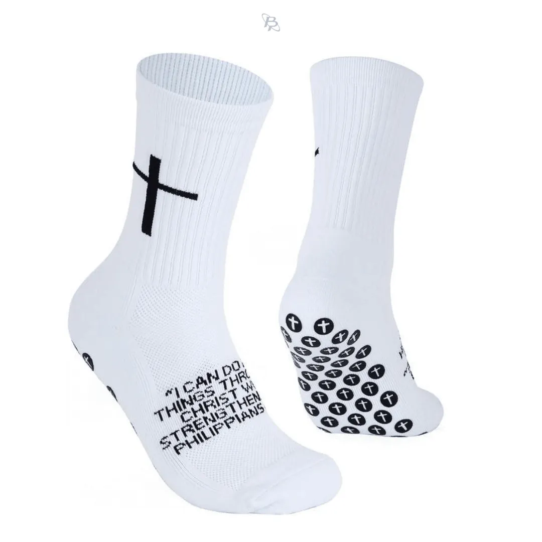 Philippians 4:13 Non-Slip Crew Socks (White)